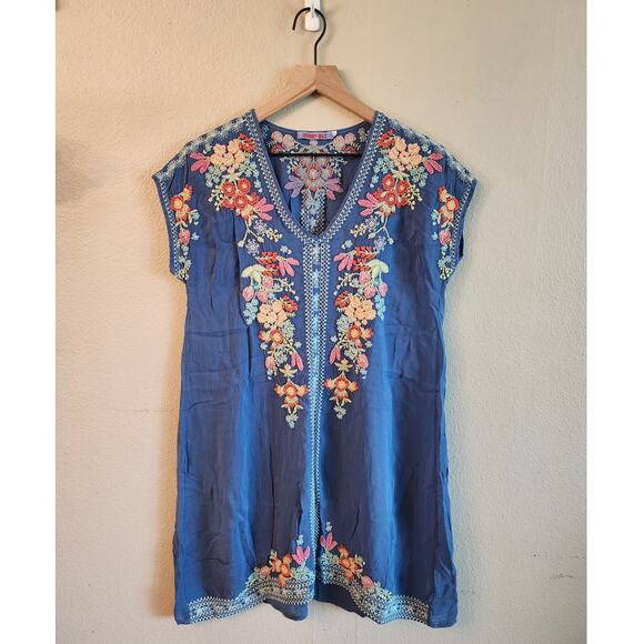 Johnny Was Women's Blue Embroidered Shift Dress SZ Small - Picture 1 of 8